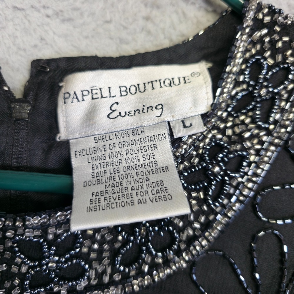 Vintage Papell Boutique Evening Top Womens L Black Silk Beaded Formal Glam Party - Picture 6 of 16
